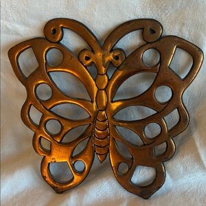 Butterfly Trivet 1983 Gold Metal with Hanging Loop For Wall Decor or Counter Top
